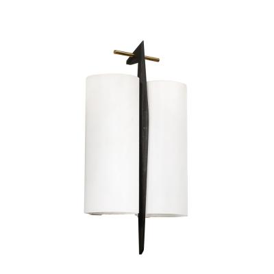 Maison Arlus Pair of Mid Century Frosted Glass Brass Black Enamel Sconces by Maison Arlus