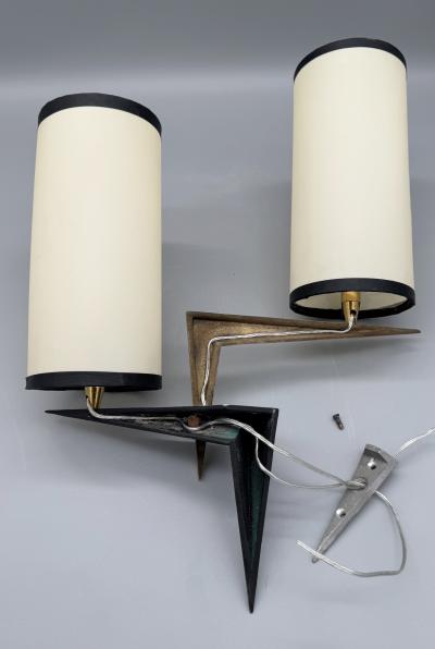 Maison Arlus Pair of double lighting wall lights Maison Arlus Paris France circa 1950