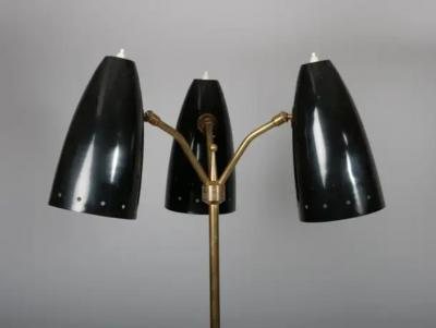 Maison Arlus Rare Arlus Three shade Articulated Floor lamp France c1950