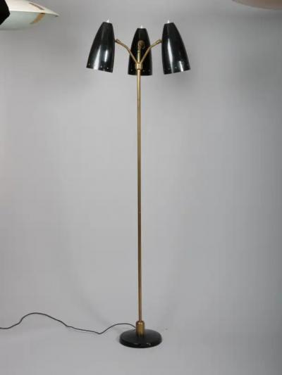 Maison Arlus Rare Arlus Three shade Articulated Floor lamp France c1950