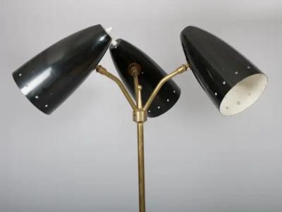 Maison Arlus Rare Arlus Three shade Articulated Floor lamp France c1950