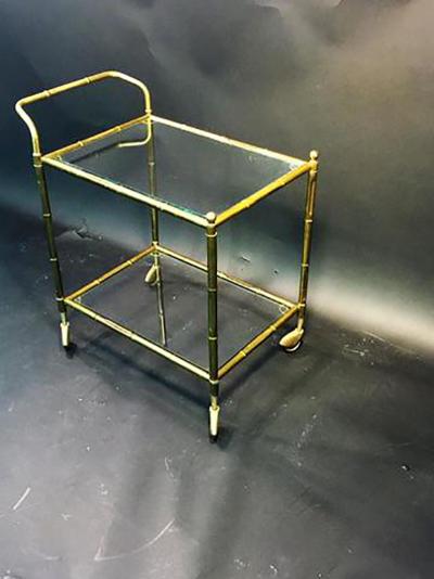 Maison Bagu s Brass Bamboo Bar Cart in the manner of Bagues