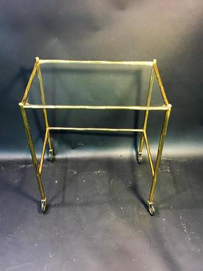 Maison Bagu s Exceptional Pair of Bagues Brass Bamboo Nexting Tables on Wheels