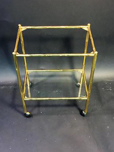 Maison Bagu s Exceptional Pair of Bagues Brass Bamboo Nexting Tables on Wheels