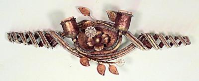 Maison Bagu s French 1940s Gilt and Beaded Glass Open Swirl Design 2 Arm Wall Sconce
