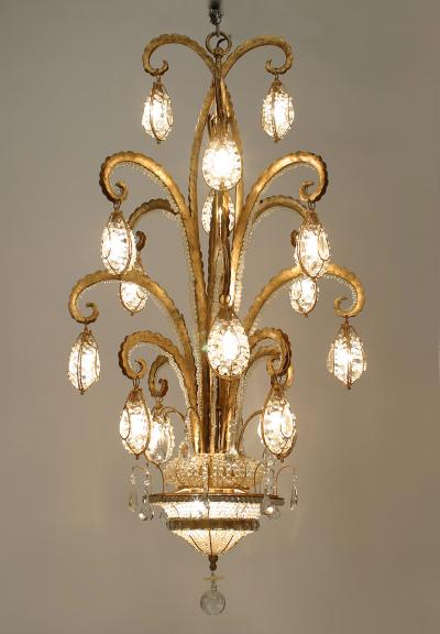 Maison Bagu s French Art Deco Style Octopus Gilt Metal Beaded Glass Chandelier