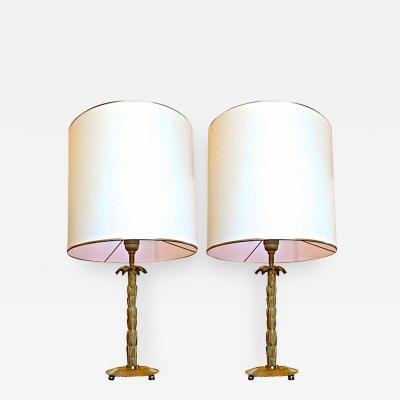 Maison Bagu s Maison Bagues Gold Bronze Pair of Palm Trunk Shaped Lamps