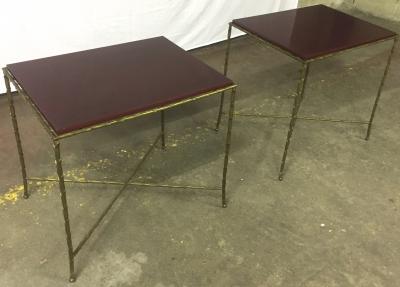Maison Bagu s Maison Bagues Pair of Gold Bronze Refined Coffee Table with Red Lacquer Top