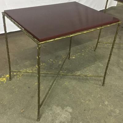 Maison Bagu s Maison Bagues Pair of Gold Bronze Refined Coffee Table with Red Lacquer Top