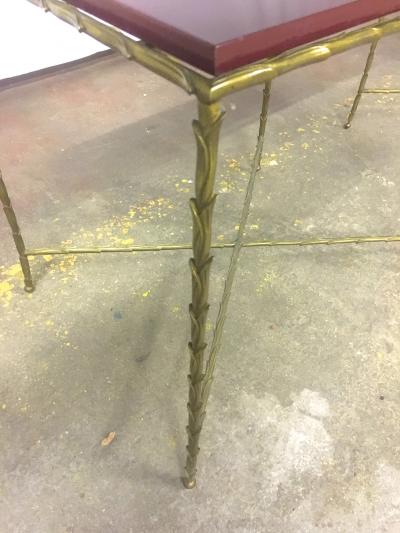 Maison Bagu s Maison Bagues Pair of Gold Bronze Refined Coffee Table with Red Lacquer Top