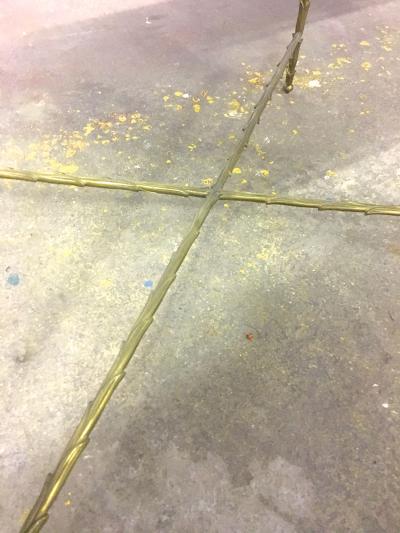 Maison Bagu s Maison Bagues Pair of Gold Bronze Refined Coffee Table with Red Lacquer Top