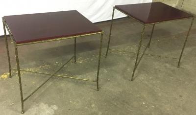 Maison Bagu s Maison Bagues Pair of Gold Bronze Refined Coffee Table with Red Lacquer Top