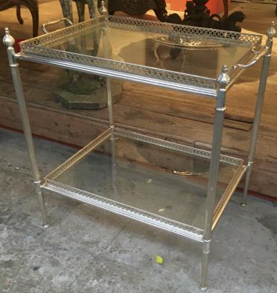 Maison Bagu s Maison Bagues Pair of Silver Plated 2 Tier Coffee Table with Serving Top
