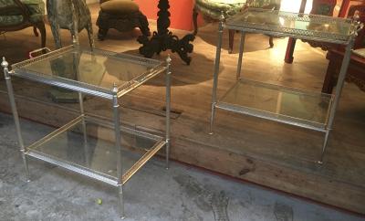 Maison Bagu s Maison Bagues Pair of Silver Plated 2 Tier Coffee Table with Serving Top
