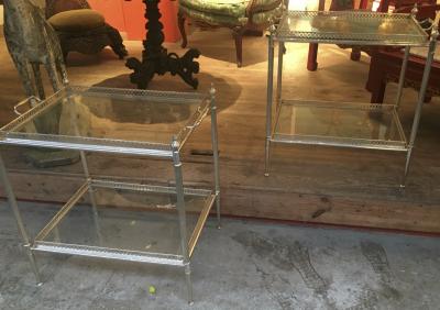 Maison Bagu s Maison Bagues Pair of Silver Plated 2 Tier Coffee Table with Serving Top