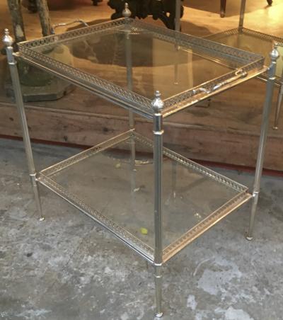 Maison Bagu s Maison Bagues Pair of Silver Plated 2 Tier Coffee Table with Serving Top