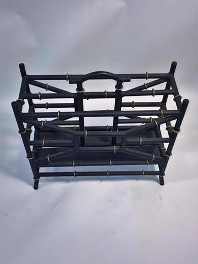 Maison Bagu s Maison Bagues Style Matte Black and Gold Bamboo Form Magazine Rack