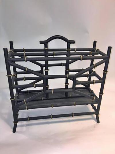 Maison Bagu s Maison Bagues Style Matte Black and Gold Bamboo Form Magazine Rack