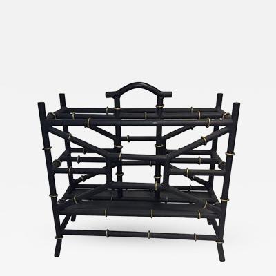 Maison Bagu s Maison Bagues Style Matte Black and Gold Bamboo Form Magazine Rack