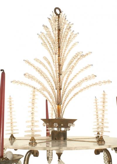 Maison Bagues French Mid Century Bronze and Glass Chandelier