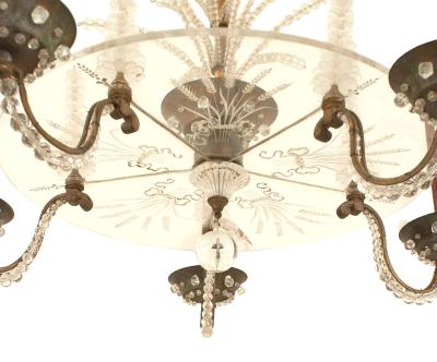 Maison Bagues French Mid Century Bronze and Glass Chandelier