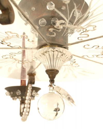 Maison Bagues French Mid Century Bronze and Glass Chandelier