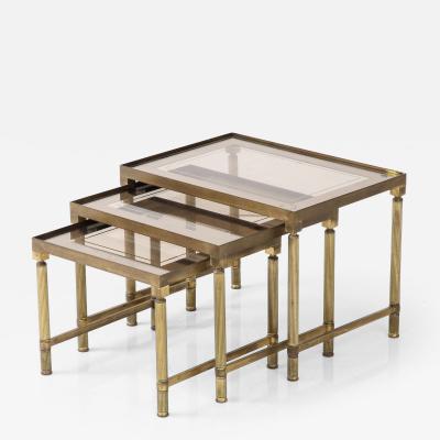 Maison Bagues nesting tables brass bamboo & bronze trimmed mirror, 1950`s  ca, French in Antique & Vintage Side Tables from Roomscape