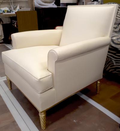 Maison Carlhian Maison Carlhian Pair of Chairs with Gold Leaf Twisted Legs Newly Covered in Silk