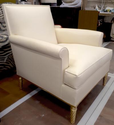 Maison Carlhian Maison Carlhian Pair of Chairs with Gold Leaf Twisted Legs Newly Covered in Silk