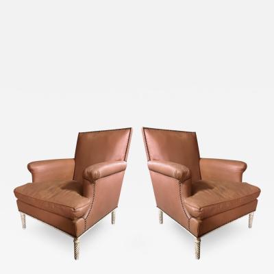 Maison Carlhian Maison Carlhian rarest pair of Neoclassical vintage leather arm chairs