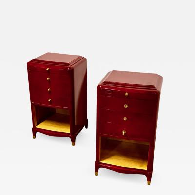 Maison Carlhian Maison Carlhian stamped pair of red nuage lacquered bedside or side table