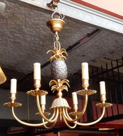 Maison Charles 1950 1970 Pair of Chandelier Pineapple in the Style of Maison Charles