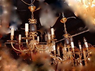 Maison Charles 1950 1970 Pair of Chandelier Pineapple in the Style of Maison Charles