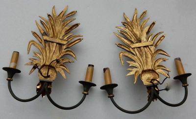 Maison Charles 1950 1970 Pair of Sconces to Reeds in Bronze By Maison Charles