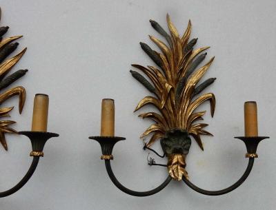 Maison Charles 1950 1970 Pair of Sconces to Reeds in Bronze By Maison Charles