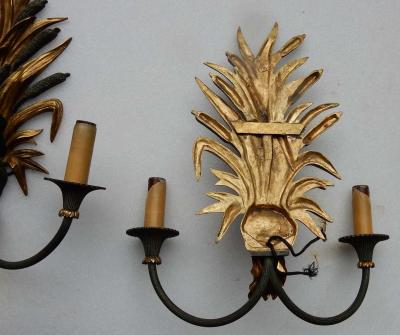 Maison Charles 1950 1970 Pair of Sconces to Reeds in Bronze By Maison Charles