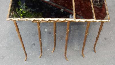 Maison Charles 1950 1970 Series of Three Gigognes Tables Model Palm Tree Maison Charles