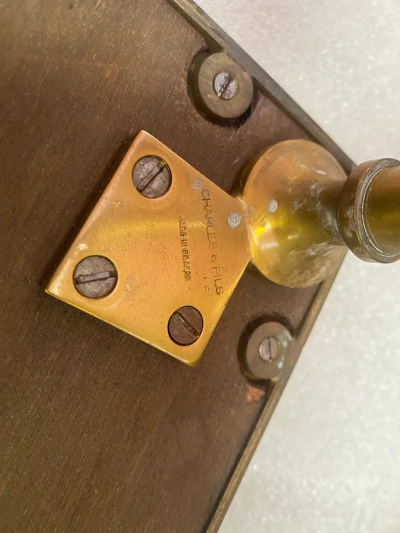 Maison Charles 1950 70 Bronze Side Table Blue Marble and Rust Tray Maison Charles Signed