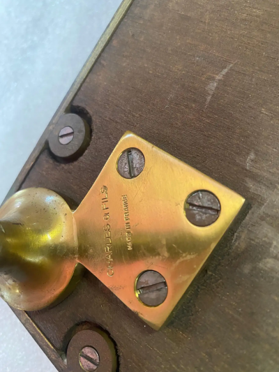 Maison Charles 1950 70 Bronze Side Table Blue Marble and Rust Tray Maison Charles Signed