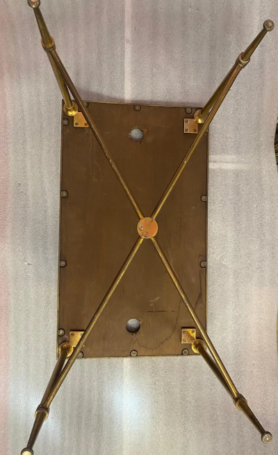 Maison Charles 1950 70 Bronze Side Table Blue Marble and Rust Tray Maison Charles Signed