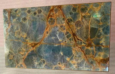 Maison Charles 1950 70 Bronze Side Table Blue Marble and Rust Tray Maison Charles Signed