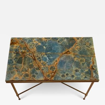 Maison Charles 1950 70 Bronze Side Table Blue Marble and Rust Tray Maison Charles Signed