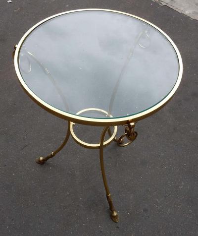 Maison Charles 1970 1980 Pedestal Table in Gilt Bronze with Top in Glass Style Maison Charles