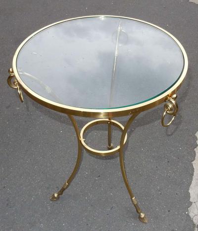 Maison Charles 1970 1980 Pedestal Table in Gilt Bronze with Top in Glass Style Maison Charles