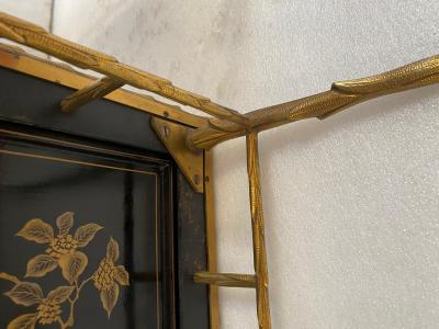 Maison Charles 1970 Pair of Bronze End Tables Maison Charles Double Sided Chinese Lacquer