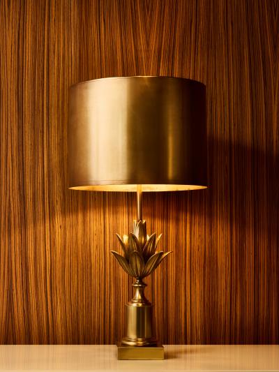 Maison Charles 1970s Lotus Bronze Table Lamp by Maison Charles