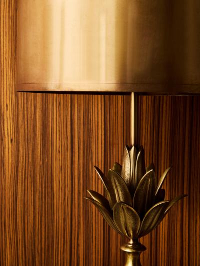 Maison Charles 1970s Lotus Bronze Table Lamp by Maison Charles