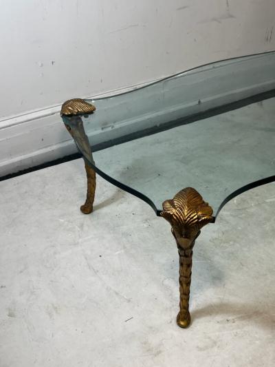Maison Charles CABRIOLE LEG ACANTHUS LEAF GILT METAL AND CORSET DESIGN GLASS COFFEE TABLE
