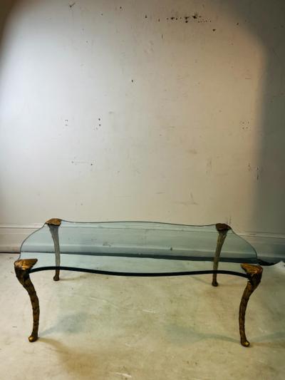 Maison Charles CABRIOLE LEG ACANTHUS LEAF GILT METAL AND CORSET DESIGN GLASS COFFEE TABLE