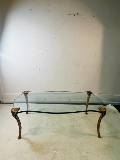 Maison Charles CABRIOLE LEG ACANTHUS LEAF GILT METAL AND CORSET DESIGN GLASS COFFEE TABLE